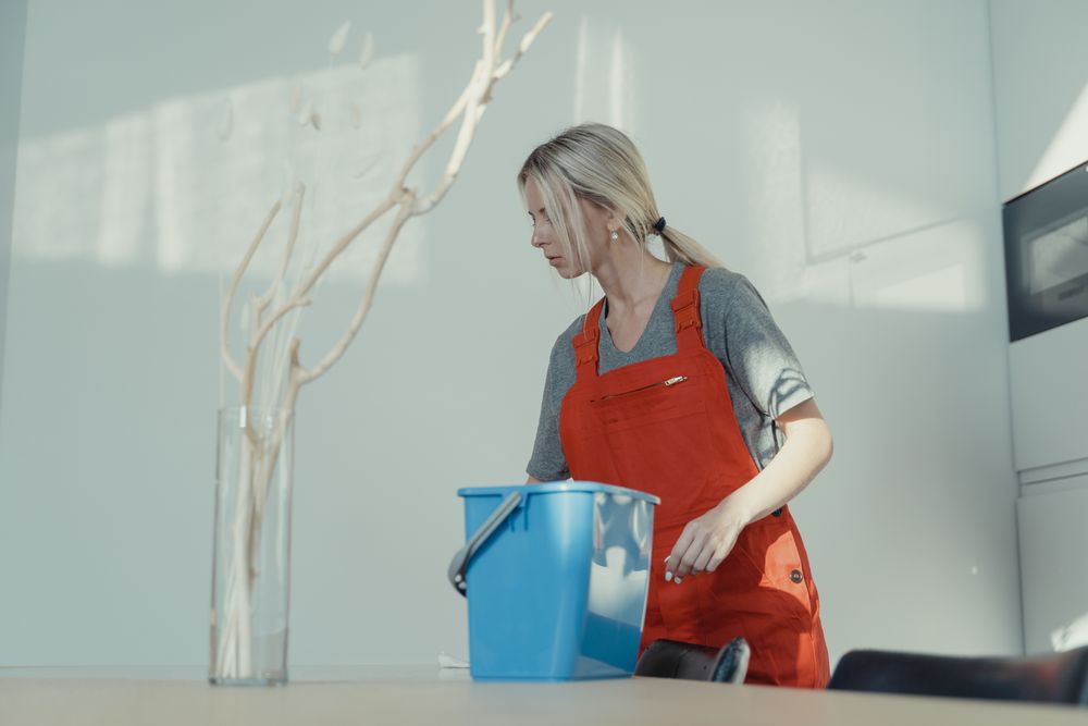 Cleaning professional wiping a kitchen surface