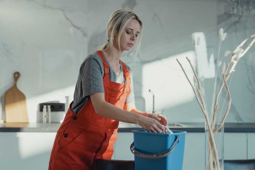 Professional cleaner refreshing a kitchen